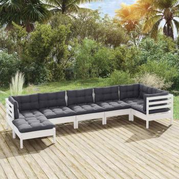 ARDEBO.de - 7-tlg. Garten-Lounge-Set mit Kissen Weiß Kiefer Massivholz