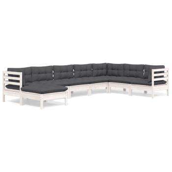 8-tlg. Garten-Lounge-Set mit Kissen Weiß Kiefer Massivholz