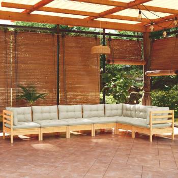 ARDEBO.de - 7-tlg. Garten-Lounge-Set mit Creme Kissen Massivholz Kiefer