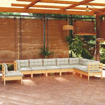 ARDEBO.de - 8-tlg. Garten-Lounge-Set mit Creme Kissen Massivholz Kiefer