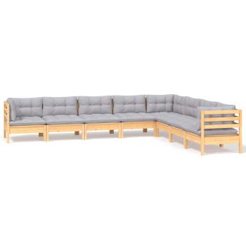 8-tlg. Garten-Lounge-Set mit Grauen Kissen Kiefer Massivholz