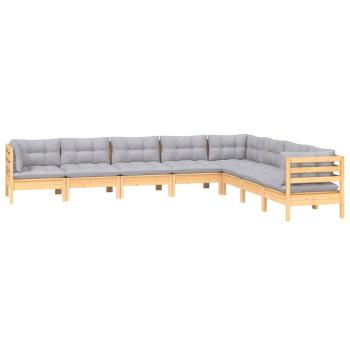 8-tlg. Garten-Lounge-Set mit Grauen Kissen Kiefer Massivholz