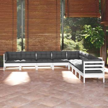 ARDEBO.de - 9-tlg. Garten-Lounge-Set mit Kissen Weiß Kiefer Massivholz