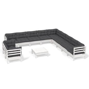 12-tlg. Garten-Lounge-Set mit Kissen Weiß Massivholz Kiefer