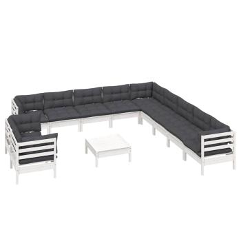 12-tlg. Garten-Lounge-Set mit Kissen Weiß Massivholz Kiefer