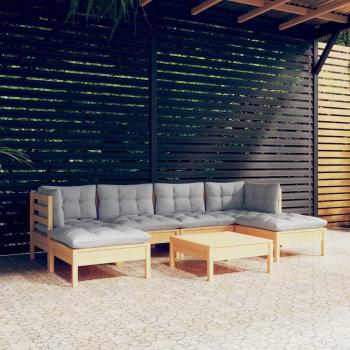 ARDEBO.de - 7-tlg. Garten-Lounge-Set mit Grauen Kissen Kiefernholz