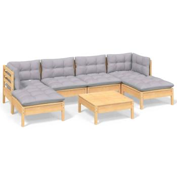 7-tlg. Garten-Lounge-Set mit Grauen Kissen Kiefernholz