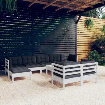 ARDEBO.de - 10-tlg. Garten-Lounge-Set mit Kissen Weiß Kiefer Massivholz