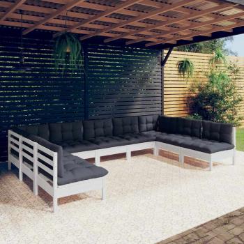 ARDEBO.de - 9-tlg. Garten-Lounge-Set mit Kissen Weiß Kiefer Massivholz