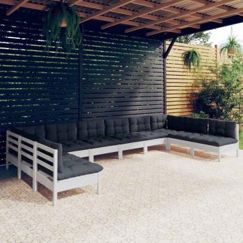ARDEBO.de - 10-tlg. Garten-Lounge-Set mit Kissen Weiß Kiefer Massivholz