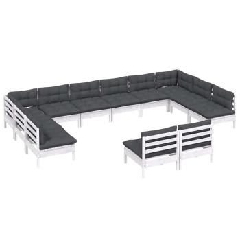 12-tlg. Garten-Lounge-Set mit Kissen Weiß Kiefer Massivholz