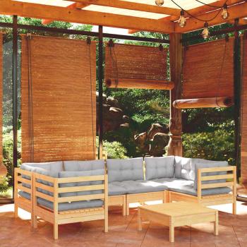 ARDEBO.de - 7-tlg. Garten-Lounge-Set mit Grauen Kissen Kiefernholz
