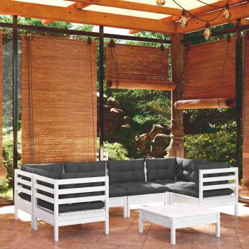 ARDEBO.de - 7-tlg. Garten-Lounge-Set mit Kissen Weiß Kiefernholz