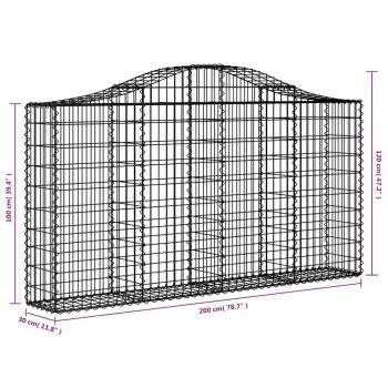 Gabionen mit Hochbogen 13Stk. 200x30x100/120cm Verzinktes Eisen