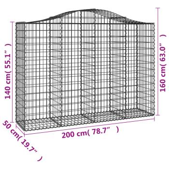 Gabionen mit Hochbogen 14Stk. 200x50x140/160cm Verzinktes Eisen