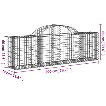 Gabionen mit Hochbogen 2 Stk. 200x30x60/80 cm Verzinktes Eisen