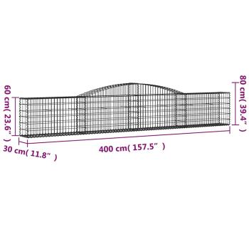 Gabionen mit Hochbogen 4 Stk. 400x30x60/80 cm Verzinktes Eisen