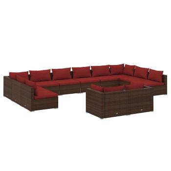12-tlg. Garten-Lounge-Set mit Kissen Braun Poly Rattan