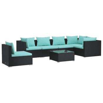 7-tlg. Garten-Lounge-Set mit Kissen Poly Rattan Schwarz