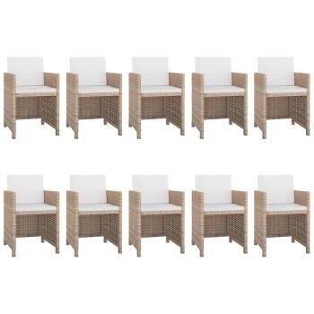 11-tlg. Garten-Essgruppe mit Auflagen Poly Rattan Beige