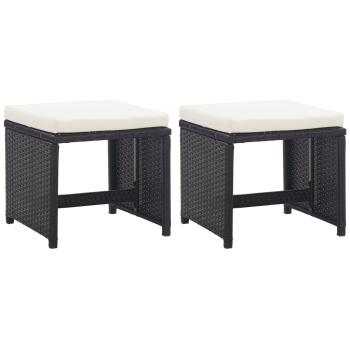 ARDEBO.de - Gartenhocker 2 Stk. mit Sitzkissen Poly Rattan Schwarz