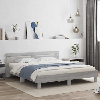 ARDEBO.de - Bettgestell mit Kopfteil Grau Sonoma 200x200cm Holzwerkstoff