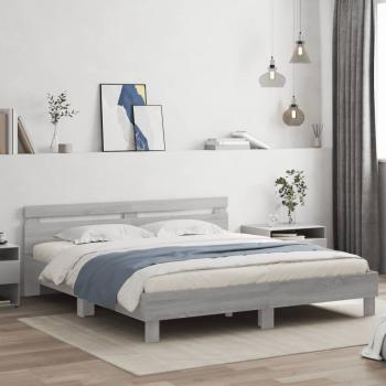 ARDEBO.de - Bettgestell mit Kopfteil Grau Sonoma 160x200 cm Holzwerkstoff