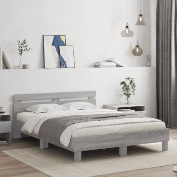ARDEBO.de - Bettgestell mit Kopfteil Grau Sonoma 150x200 cm Holzwerkstoff