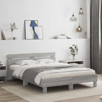 ARDEBO.de - Bettgestell mit Kopfteil Grau Sonoma 140x190 cm Holzwerkstoff