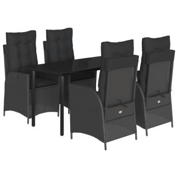 5-tlg. Garten-Essgruppe mit Kissen Schwarz Poly Rattan