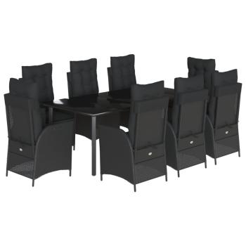 9-tlg. Garten-Essgruppe mit Kissen Schwarz Poly Rattan