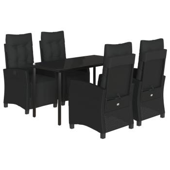 5-tlg. Garten-Essgruppe mit Kissen Schwarz Poly Rattan