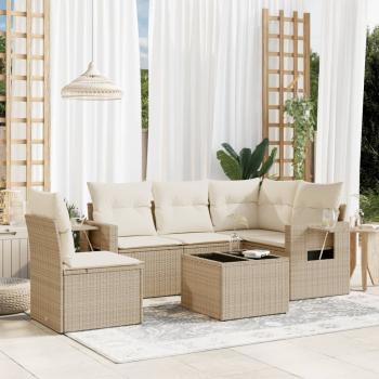 ARDEBO.de - 6-tlg. Garten-Sofagarnitur mit Kissen Beige Poly Rattan