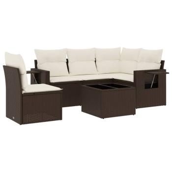 6-tlg. Garten-Sofagarnitur mit Kissen Braun Poly Rattan