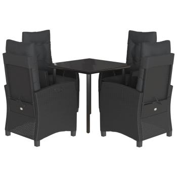 5-tlg. Garten-Essgruppe mit Kissen Schwarz Poly Rattan
