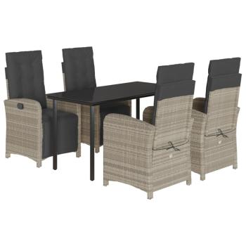 5-tlg. Garten-Essgruppe mit Kissen Hellgrau Poly Rattan