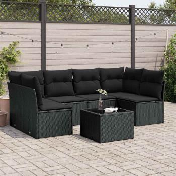 ARDEBO.de - 7-tlg. Garten-Sofagarnitur mit Kissen Schwarz Poly Rattan
