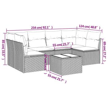 7-tlg. Garten-Sofagarnitur mit Kissen Schwarz Poly Rattan