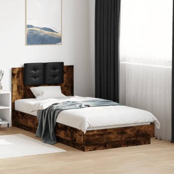 ARDEBO.de - Bettgestell mit Kopfteil Räuchereiche 90x190 cm Holzwerkstoff
