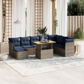 ARDEBO.de - 9-tlg. Garten-Sofagarnitur mit Kissen Grau Poly Rattan