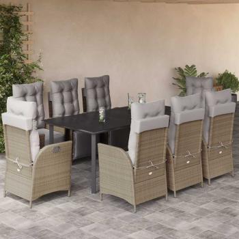 ARDEBO.de - 9-tlg. Garten-Essgruppe mit Kissen Beigemischung Poly Rattan