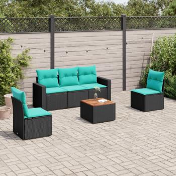ARDEBO.de - 6-tlg. Garten-Sofagarnitur mit Kissen Schwarz Poly Rattan