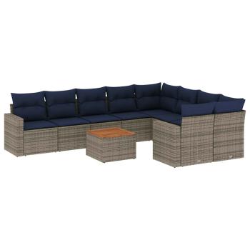10-tlg. Garten-Sofagarnitur mit Kissen Grau Poly Rattan