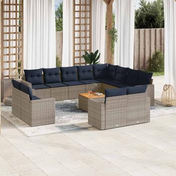 ARDEBO.de - 13-tlg. Garten-Sofagarnitur mit Kissen Grau Poly Rattan