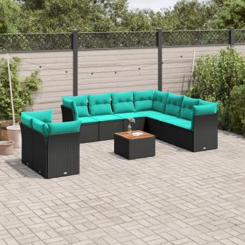 ARDEBO.de - 11-tlg. Garten-Sofagarnitur mit Kissen Schwarz Poly Rattan