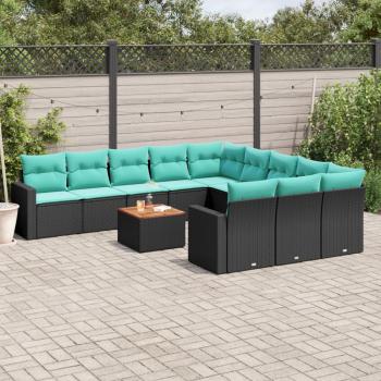 ARDEBO.de - 12-tlg. Garten-Sofagarnitur mit Kissen Schwarz Poly Rattan