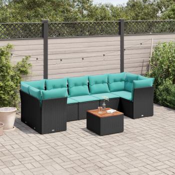 ARDEBO.de - 8-tlg. Garten-Sofagarnitur mit Kissen Schwarz Poly Rattan