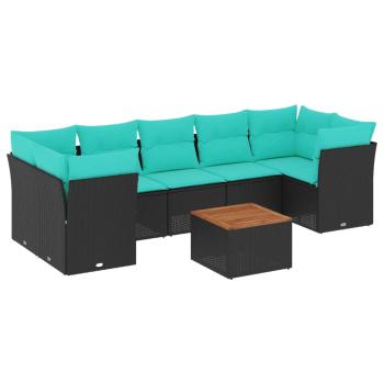 8-tlg. Garten-Sofagarnitur mit Kissen Schwarz Poly Rattan