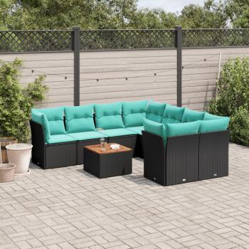 ARDEBO.de - 9-tlg. Garten-Sofagarnitur mit Kissen Schwarz Poly Rattan