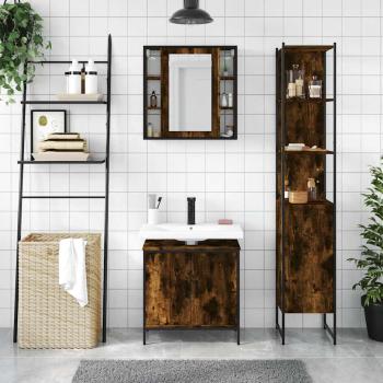 3-tlg. Badmöbel-Set Räuchereiche Holzwerkstoff